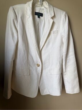 J. Crew White Women's Single-Button Linen-Blend Blazer